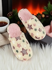 cheap Women&#039;s Slippers &amp; Flip-Flops-Women&#039;s Fuzzy Star Print Indoor Slippers – Cozy Faux Fur Winter House Shoes for Living Room, Bedroom &amp; Holiday Mornings