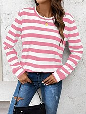 ieftine Magazin grafic Sweatshirts &amp; Hanorace-Pentru femei Hanorac pulover Grafic Dungi Casual Manșon Lung Stil Nautic Topuri obișnuite Casă Stradă Zilnice Imprimeu Roz Îmbujorat Vară Primăvară Toamnă Iarnă