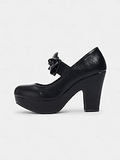 abordables Années 1950-Escarpins Mary Jane bordeaux à plateforme et nœuds pour femme – Chaussures rétro à talons hauts épais des années 1950 pour fêtes, cosplay et tenues d&#039;inspiration vintage