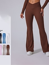 cheap Yoga Leggings &amp; Tights-Women's pilates leggings fitness pants sport pants Flared Lightweight Pilates Running Fitness Pants Solid Color Black White Pink Fall Winter Sports Activewear Micro-elastic
