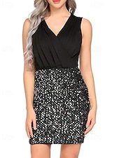 levne Jednoduché šaty-Dámské Mini šaty Flitrové šaty Šaty na párty Bodycon Módní Moderní Párty Koktejlový večírek Rande Běžný Barevné bloky Bez rukávů Do V Stříbrná Černá Zlatá Léto