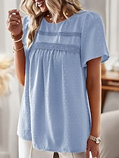 ieftine Topuri simple pentru femei-Pentru femei Bluză Buline Modern Casual Manșon scurt Stil Nautic Topuri obișnuite Zilnic Concediu Ieșire Peteci Alb Roz Îmbujorat Albastru Deschis Vară