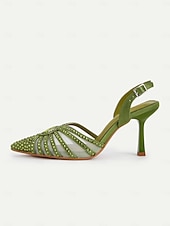 abordables Années 1920-Escarpins à talons hauts en strass verts inspirés de Gatsby des années 1920 pour femmes – Chaussures de soirée à bride arrière en maille Art déco pour cocktails ou événements rétro
