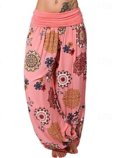 baratos perna larga e cintura alta-Mulheres Calças Calças Harem Calça Palazzo Moda Boho Comprimento total Cintura Média Imprimir Cintura elástica Confortável Micro-Elástica Rua Roupa Diária Para Noite Preto Branco Amarelo Rosa claro