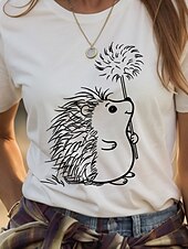 abordables T-shirt Animaux-Femmes T-shirt Graphique Animal ancien Élégant Classique Manche Courte Col ras du cou Col rond Hauts Réguliers Quotidien Week-end Imprimé Noir Blanche Rose Claire Rouge Bleu Été Printemps