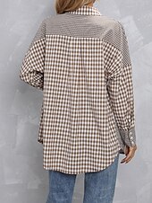 economico Giacche per camicie-Per donna Camicia Blusa Plaid Moderno Casual Manica Lunga Colletto a Camicia Top Regolari Quotidiano Uscire Tasca Bottoni Viola Marrone Autunno