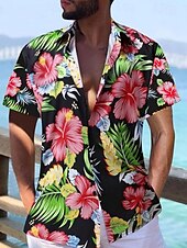 cheap Men&#039;s Plus Size Shirts-Men&#039;s Floral Graphic Prints Shirt Summer Hawaiian Shirt Short Sleeves Shirt Turndown Outdoor Street Black Yellow Red Navy Blue Royal Blue Print Clothing Apparel Fashion Designer Casual Soft
