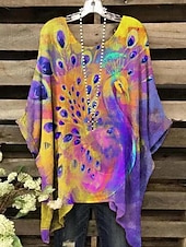 olcso Női Művészet és Dizájn Felsők-Női Boho ing Grafika Absztrakt Elegáns Csehország Aktív Rövid ujjú Denevérujj Terített nyak Normál felsők Napi Szabadság Strandruházat Sárga Medence Bíbor Fukszia Narancssárga Nyár Tavasz