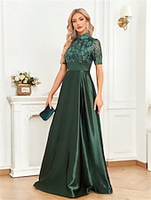 levne zelená-A-Line quinceanera šaty elegantní šaty formální svatební šaty po podlahu krátký rukáv kulatý výstřih polyester s plisováním