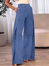 billiga breda ben och hög midja-Dam Brett skaft Byxor Mode Streetwear Fullängd Naturlig Slät Ficka Elastisk midja Bekväm Utomhus Utomhus Semester Gata Ljus himmelblå Svart Brun Höst Normal