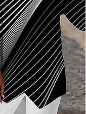 billige Kvinne Striper &amp; Geometriske Topper-Dame Bluse Stripet Daglig Stilfull Langermet Crew-hals Vanlige topper Daglig Ferie Trykt mønster Asymetrisk kant Svart Sommer Vår