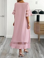tanie Biała sukienka-Damskie Sukienka maxi Letnie sukienki Codzienny Codzienny Regularny Graficzny Rękaw 1/2 W serek Czarny Żółty Rumiany róż Wino Lato