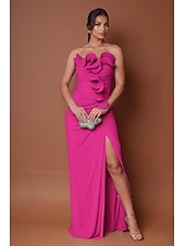 preiswerte Rosa-Meerjungfrau  Trompeten Abendkleid Elegantes Kleid Formelles Semi Formelles Hochzeits Bodenlang Ärmellos Trägerlos Stretch Chiffon mit gerafften Rüschen Schlitz