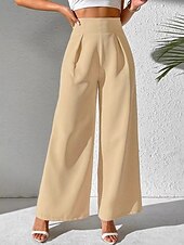 abordables jambe large et taille haute-Femmes Slacks Pantalon palazzo Mode Streetwear Longueur complète Naturel Uni Taille Élastique Extérieur Confortable Fête Week-end Abricot Noir Blanche Beige Automne Coupe régulière