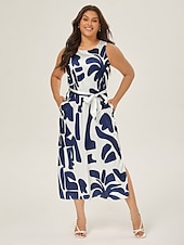 abordables Robes décontractées-Femmes Robe Décontractée Robe Ample Noir Blanche Sans manches Motif Floral Imprimé Ample Printemps &amp; Été Tour Décontracté Quotidien Occasionnel Vacances S M L