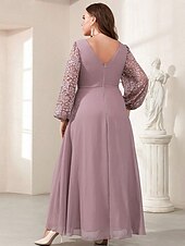 abordables Rose-Ligne A Robe de Soirée Élégant Robe Formel Mariage Longueur au sol manche longue Col en V Chiffon avec Imprimé floral 2025
