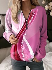 voordelige Hoodies en sweatshirts-Dames Sweatshirts met rits Grafisch Geometrisch Abstract Casual Lange mouw Strakke ronde hals Normale tops Straat Dagelijks gebruik Halve rits Afdrukken Blozend Roze blauw Paars Groen Herfst Winter