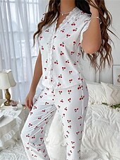 economico Top e pantaloni pigiama da donna-Per donna Set Pigiama Casual Comfort Floreale Farfalla Patchwork Elastico in vita Camicia Pantalone Casa Quotidiano Manica Corta Scollo a V Rosa chiaro Bianco Rosa Rosso Estate Primavera Vestibilit