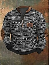 tanie Bluzy myśliwskie-Męskie Bluza dresowa Bluza z zamkiem błyskawicznym Czarny Czerwony Khaki Pół zamek Graficzny Geometryczny Sport i turystyka Codzienny Święto Poliester Moda miejska Codzienny Jesień i zima Odzież
