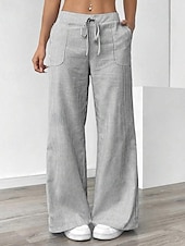 abordables jambe large et taille haute-Femmes Jambe large Slacks Streetwear Occasionnel Longueur complète Naturel Rayé Avec Poches Conception à cordon élastique Extérieur Confortable Fête Décontracté Quotidien Magenta Bleu ciel clair Gris