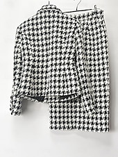 preiswerte Mamas Kleidersets-Hahnentrittmuster Kleid Sets Brautmutter Kleid Elegant Einfach Revers Knie Länge Doppelreiher Blazer Langarm