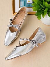 abordables Ballerines femme-Escarpins à talons bas et brides à boucle vintage pour femmes, chaussures habillées en similicuir à bout pointu pour des looks élégants et des rendez-vous quotidiens