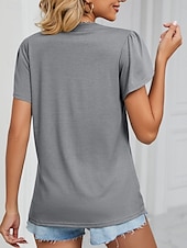 ieftine tricou simplu-Pentru femei Tricou Simplu Modă Stilat Clasic Manșon scurt În V Topuri obișnuite Zilnic Sfârșit de săptămână Peteci Verde Deschis Albastru piscină Trifoi Gri Vară Primăvară