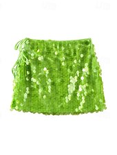 abordables Hauts Floraux-Femmes Jupe Jupe scintillante Mode Mini Taille Basse Jupes Uni Paillettes Micro-Élastique Soirée Cocktail Jaune Vert Été Polyester