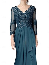 cheap Floor Length-A-Line Mother of the Bride Dress Elegant V Neck Floor Length Chiffon 3/4 Length Sleeve with Pleats 2025