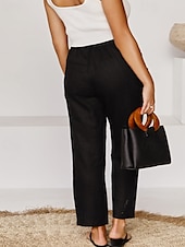economico Pantaloni a gamba dritta-Per donna Pantaloni in cotone e lino Pantaloni Eleganti Streetwear Casual Lunghezza intera Naturale Semplice Tasca Design con Coulisse Elastica Comodo All&#039;aperto Confortevole Ferie Abbigliamento