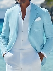  Da uomo Blazer di Lino Giacca Sportiva Casuale Quotidiano Vacanza Primavera & Estate Cotone e Lino Tinta unica Comodo Monopetto due bottoni Giacca Bianco Beige Azzurro chiaro