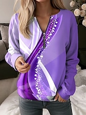 voordelige Hoodies en sweatshirts-Dames Sweatshirts met rits Grafisch Geometrisch Abstract Casual Lange mouw Strakke ronde hals Normale tops Straat Dagelijks gebruik Halve rits Afdrukken Blozend Roze blauw Paars Groen Herfst Winter