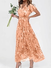 billiga Blommiga klänningar-Dam Maxiklänning A linjeklänning Semester Ledigt Boho Utomhus Utekväll Normal Blommig Kortärmad V-hals Purpur Fuchsia Orange Grå Sommar