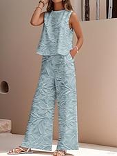 levne Sady-Dámské elegantní módní streetwear dvoudílné sety halenka vesta kalhoty kalhoty bez rukávů kulatý výstřih outdoor do práce ležérní květinový potisk dovolená denní sváteční růžová modrá zelená léto regular střih