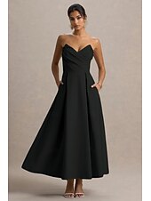 economico Abiti da cocktail-Abiti da cocktail a trapezio, eleganti, abiti da cerimonia, da sposa, lunghezza tè, midi, senza maniche, scollo a cuore, in crêpe elasticizzata con pieghe e tasca 2025