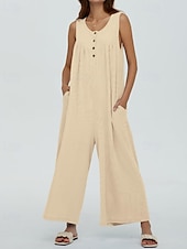 olcso alkalmi kombiné-Női Szabályos Jumpsuitek Utcai sikk Tömör szín Ujjatlan U-alakú Gombok Zseb Utca Napi Normál Fekete Sötétkék Medence Nyár