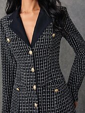 voordelige Vloerlengte-Zwart en Wit Tweekleurig Blazerjurk Tuxedojurk Bruid van de Moeder Jurk Elegante Simpele Luxe V-hals Revers Vloerlengte Split Lange Mouw met Metalen Knopen