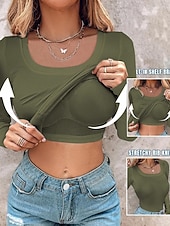  Per donna Maglietta Semplice Moda Elegante Classico Manica Lunga Girocollo Top Regolari Quotidiano Uscire Weekend Nero Rosso Verde Cachi Grigio Estate Primavera Autunno