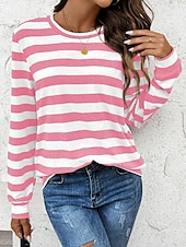 ieftine Magazin grafic Sweatshirts &amp; Hanorace-Pentru femei Hanorac pulover Grafic Dungi Casual Manșon Lung Stil Nautic Topuri obișnuite Casă Stradă Zilnice Imprimeu Roz Îmbujorat Vară Primăvară Toamnă Iarnă