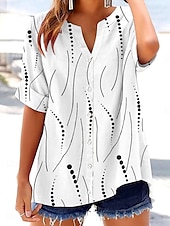 abordables Tops à Rayures et Géométriques pour Femmes-Femmes Chemise Fleuri Rayé 3D ancien Tropical Élégant Manche Courte Encolure en V Hauts Réguliers Quotidien Fête Boutons Blanche bleu marine Été Printemps Automne