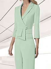 cheap Mom&#039;s Pant Suits-Women&#039;s Suits Top Mother of the Bride Elegant V Neck 3/4 Length Sleeve Included with Buttons