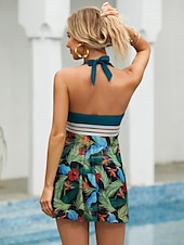 abordables Robes de bain-Femme Grande Taille Maillots de Bain Tankini 2 pièces Robe de Bain Maillot de bain 2 Pièces Maillots de bain modestes Dos ouvert Imprimé pour les grosses poitrines Vacances Le style mignon Floral