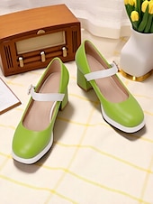 abordables Retro de los años 50-Tacones Mary Jane mod de los años 50 para mujer: zapatos retro de tacón grueso con punta redonda en azul y blanco con correa para atuendos vintage, fiestas de té o uso diario.