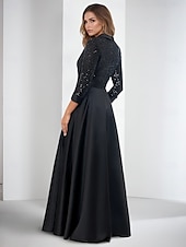 cheap Floor Length-Blazer Dress A-Line Evening Gown Elegant Dress Tuxedo Dress Formal Wedding Floor Length 3/4 Length Sleeve Shirt Collar Pocket Satin with Glitter Slit 2025