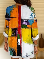 abordables Tops à Rayures et Géométriques pour Femmes-Femmes Chemisier Graphique Géométrique Abstrait ancien Tropical Hawaïen manche longue Col en V Hauts Réguliers Quotidien Fête Tenue de plage Imprimé Jaune Rouge Bleu Violet Vert Été Printemps