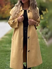 billiga Trenchcoats-Dam Trenchcoat Bekväm Andningsfunktion Ficka Klassisk Ledigt Slät Semester Gata Ledigt Dagliga kläder Enkelknäppt Lång Nedvikt Normal Långärmad Ytterkläder Svart Gul Rodnande Rosa Vår Höst