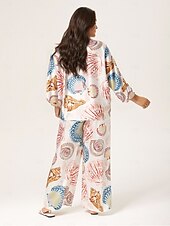 cheap Pants-Shell Print Elastic Waist Wide Leg Pants