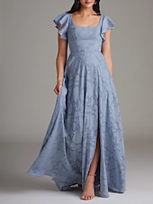 billiga Brudtärneklänningar-A-linje Bridesmaid Klänning Scoophals Ärmlös Elegant Golvlängd Chiffon med Volanger  Delad Framsida