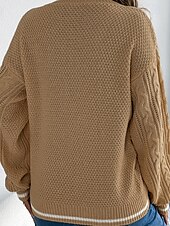 preiswerte Einfarbige Farben-Damen Pullover Lässig Farbblock Gerippt V Ausschnitt Patchwork Gestrickt Langarm Normale Oberteile Stricken Täglich Ferien Ausgehen Weiß Blau Herbst