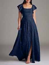 billiga Brudtärneklänningar-A-linje Bridesmaid Klänning Scoophals Ärmlös Elegant Golvlängd Chiffon med Volanger  Delad Framsida